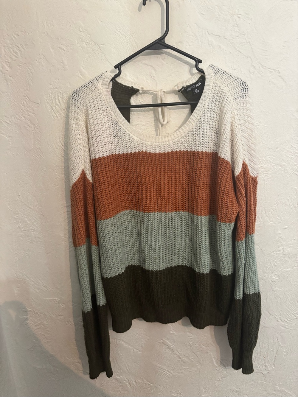 Fashion Nova Scoop Neck Colorblock Sweater in Cream, Rust, Sage & Olive